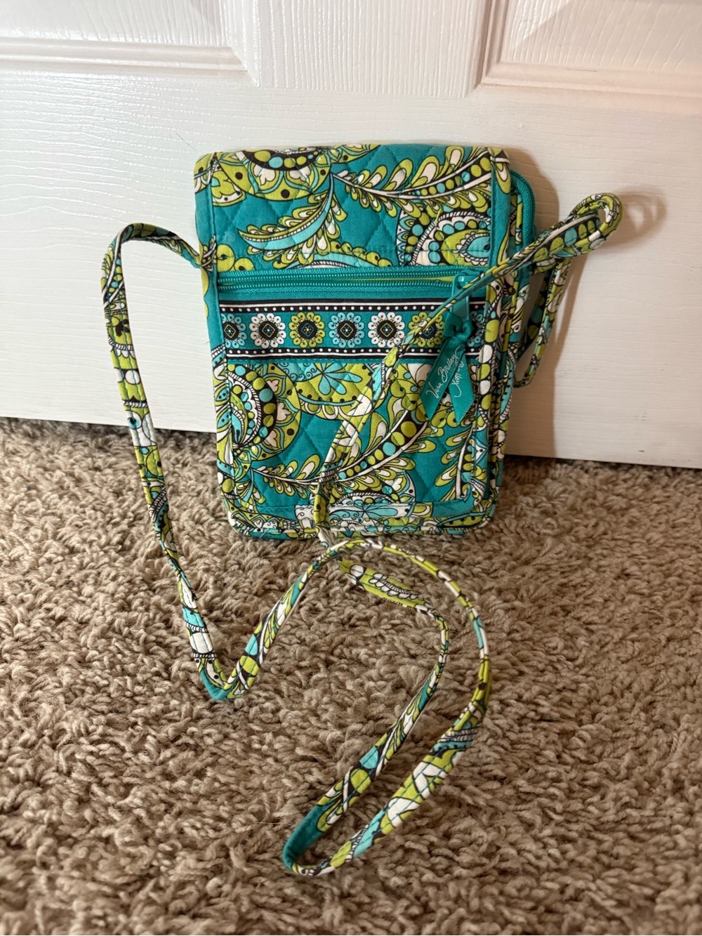 Vera Bradley Teal and Lime Paisley Quilted Crossbody